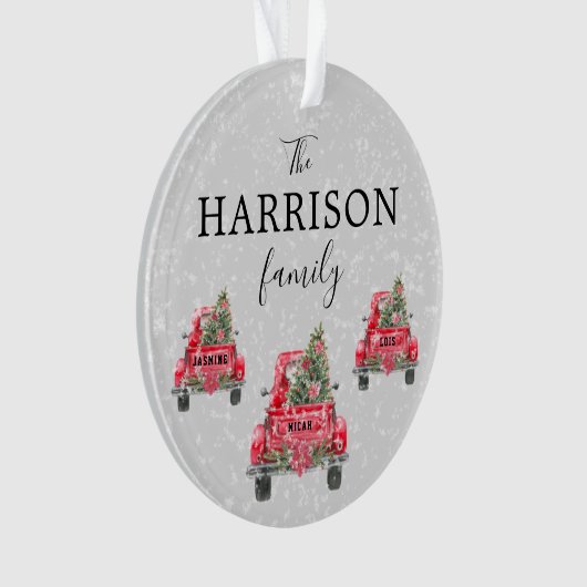 ファミリーネームレッドトラッククリスマスアクリルオーナメント オーナメント (正面)