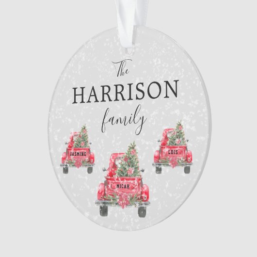 ファミリーネームレッドトラッククリスマスアクリルオーナメント オーナメント (正面)