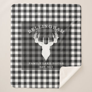 ファミリーネーム白黒レイクハウスギンガムプレイド シェルパブランケット