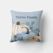 ファミリーネーム秋ファームハウスブルーグレーパンプキンパッチ クッション (裏面)