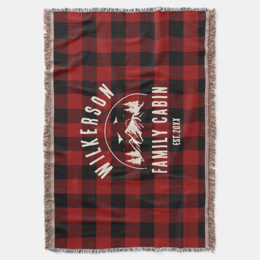 ファミリーネーム素朴キャビンコテージレトロレッドプレイド スローブランケット (正面縦)