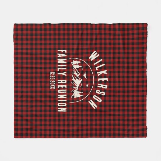 ファミリーネーム素朴キャビンコテージレトロレッドプレイド フリースブランケット (正面(横))