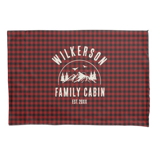 ファミリーネーム素朴キャビンコテージレトロレッドプレイド 枕カバー (正面)