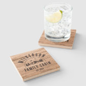 ファミリーネーム素朴キャビンコテージロッジレトロウッド ストーンコースター (横)