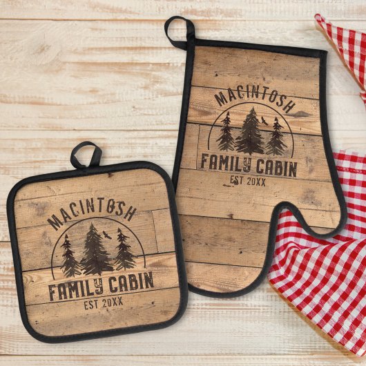ファミリーネーム素朴キャビンフォレストツリーズ 鍋つかみ&鍋敷きセット