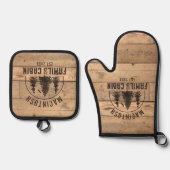 ファミリーネーム素朴キャビンフォレストツリーズ 鍋つかみ&鍋敷きセット (正面)