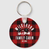 ファミリーネーム素朴キャビンレイクハウスレッドプレイド キーホルダー (正面)