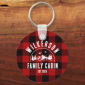 ファミリーネーム素朴キャビンレイクハウスレッドプレイド キーホルダー (裏面)
