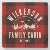 ファミリーネーム素朴キャビンレイクハウスレッドプレイド ストーンコースター (正面)