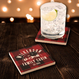 ファミリーネーム素朴キャビンレイクハウスレッドプレイド ストーンコースター
