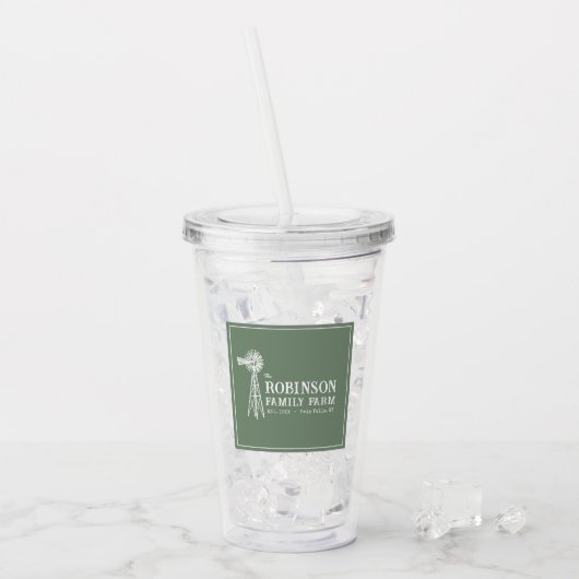 ファミリーネーム素朴ファームウィンドミルセージグリーン アクリルタンブラー (アイス正面)