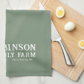 ファミリーネーム素朴ファームウィンドミルセージグリーン キッチンタオル (四つ折り)