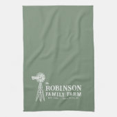 ファミリーネーム素朴ファームウィンドミルセージグリーン キッチンタオル (縦)