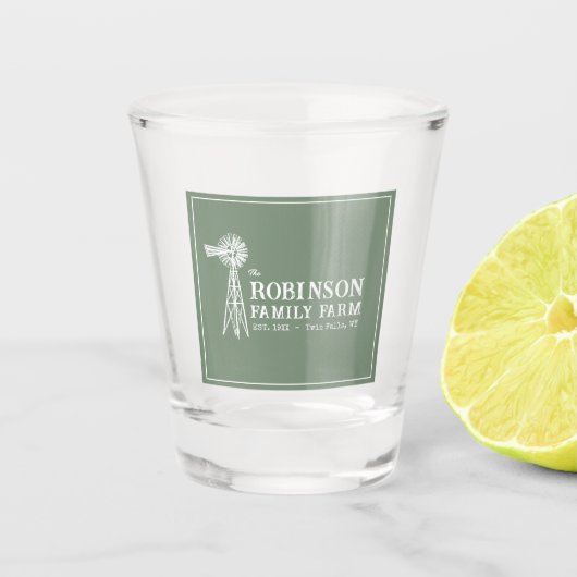 ファミリーネーム素朴ファームウィンドミルセージグリーン ショットグラス (正面)