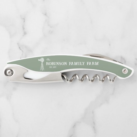ファミリーネーム素朴ファームウィンドミルセージグリーン ソムリエナイフ (正面)