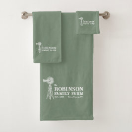 ファミリーネーム素朴ファームウィンドミルセージグリーン バスタオルセット