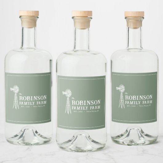 ファミリーネーム素朴ファームウィンドミルセージグリーン リキュールボトルラベル (ボトル)