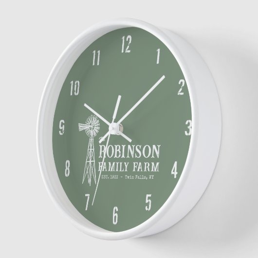 ファミリーネーム素朴ファームウィンドミルセージグリーン 壁時計 (傾斜)