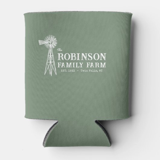 ファミリーネーム素朴ファームウィンドミルセージグリーン 缶クーラー (正面)