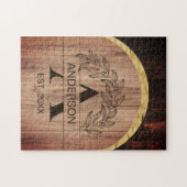 ファミリーネーム素朴ファームハウスウッドモノグラムの金ゴールド ジグソーパズル (横)