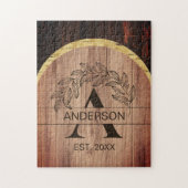 ファミリーネーム素朴ファームハウスウッドモノグラムの金ゴールド ジグソーパズル (縦)