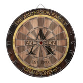 ファミリーネーム素朴ファームハウスウッドモノグラムの金ゴールド ダーツボード (正面)