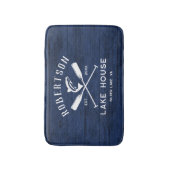 ファミリーネーム素朴レイクハウスネイビーブルーウッド バスマット (正面縦)