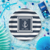 ファミリーネーム航海のいかりボートネービーブルーストライプ ペーパープレート (パーティー)