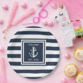 ファミリーネーム航海のいかりボートネービーブルーストライプ ペーパープレート (パーティー)