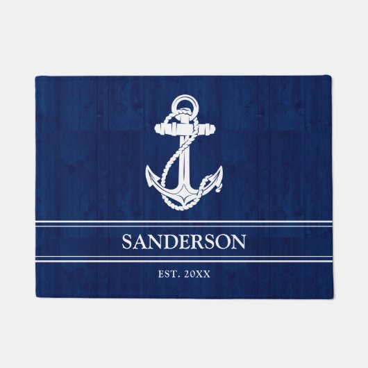 ファミリーネーム航海のレイクハウスいかりブルーウッド ドアマット (正面)