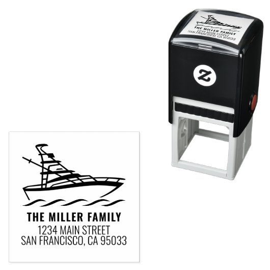 ファミリーネーム航海の魚釣りボート差出人住所 セルフインキングスタンプ (インサイチュ)