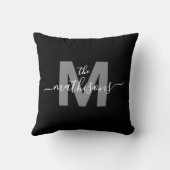 ファミリーネーム エレガント ブラック ホワイト モノグラム クッション (裏面)