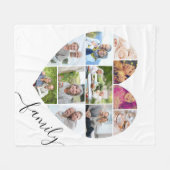 ファミリーハート形11フォトコラージホワイト フリースブランケット (正面(横))