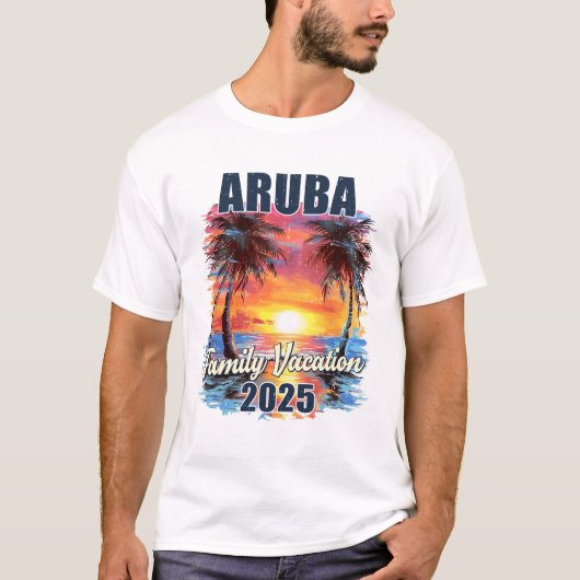 ファミリーバケーションアルバ2025夏の旅行マッチングSh Tシャツ (正面)