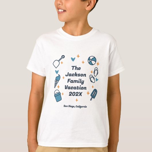 ファミリーバケーションキュートビーチドードルマッチングカスタム Tシャツ (正面)