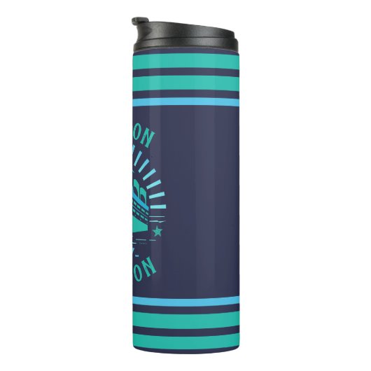 ファミリーバケーションクルーズシップトリップ名前をカスタムするビーチ タンブラー (回転右)