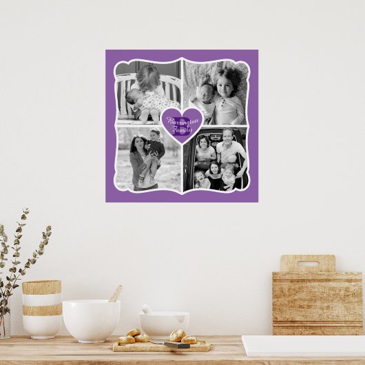 ファミリーバレンタインハートフォトグリッドパープル ポスター (キッチン)