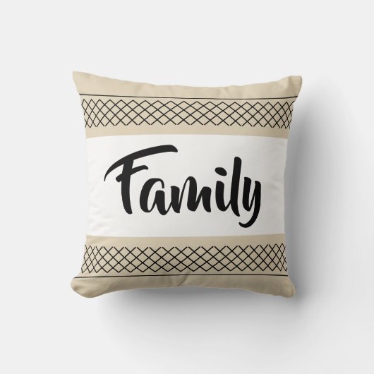 ファミリーパターンプリントスタイリッシュタイポグラフィベージュ クッション (正面)