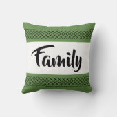 ファミリーパターンプリントスタイリッシュタイポグラフィモスグリーン クッション (裏面)