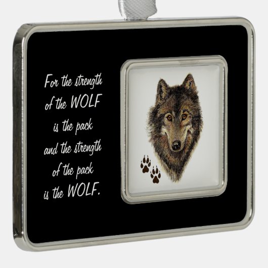 ファミリーパック強度引用文ウルフヘッドアニマルアート シルバープレートフレームオーナメント (右)