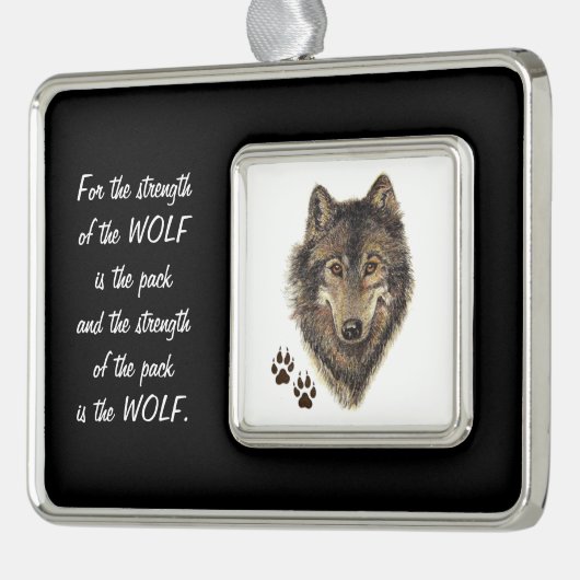 ファミリーパック強度引用文ウルフヘッドアニマルアート シルバープレートフレームオーナメント (左)