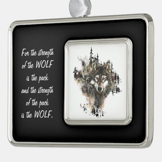 ファミリーパック強度引用文ウルフマウンテンアート シルバープレートフレームオーナメント (左)