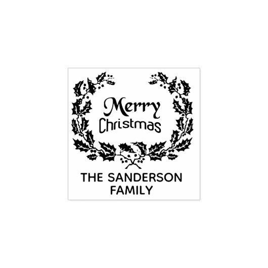ファミリーパーソナライズされたクリスマスホリーリース ラバースタンプ (インプリント)