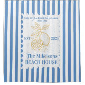 ファミリーパーソナライズされたコースタルレモンビーチハウスデコ シャワーカーテン (正面)