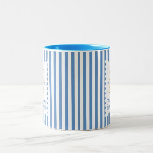 ファミリーパーソナライズされたコースタルレモンビーチハウスデコ ツートーンマグカップ (中央)