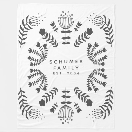 ファミリーパーソナライズされたネーム白黒スカンジフォーク フリースブランケット (正面)