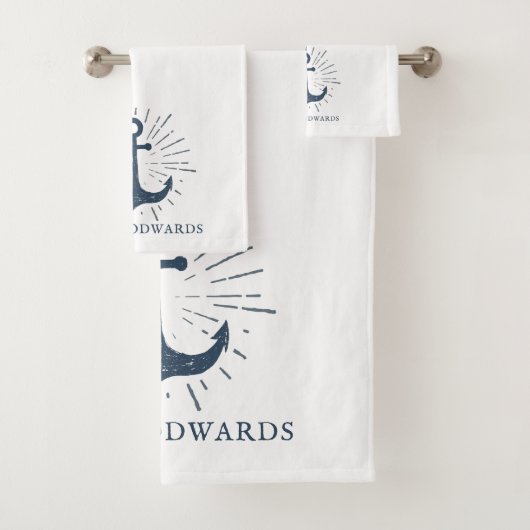 ファミリーパーソナライズされたネーム航海のネイビーブルーいかり バスタオルセット (インサイチュ)