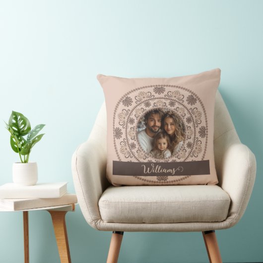 ファミリーパーソナライズされたポートレートウォームニュートラルマンダラ クッション (椅子)