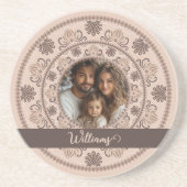 ファミリーパーソナライズされたポートレートウォームニュートラルマンダラ コースター (正面)