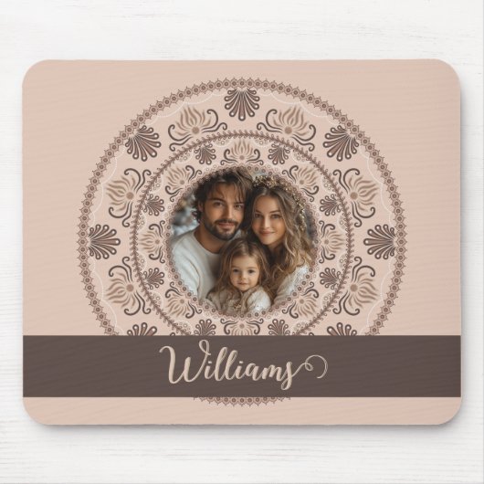 ファミリーパーソナライズされたポートレートウォームニュートラルマンダラ マウスパッド (正面)